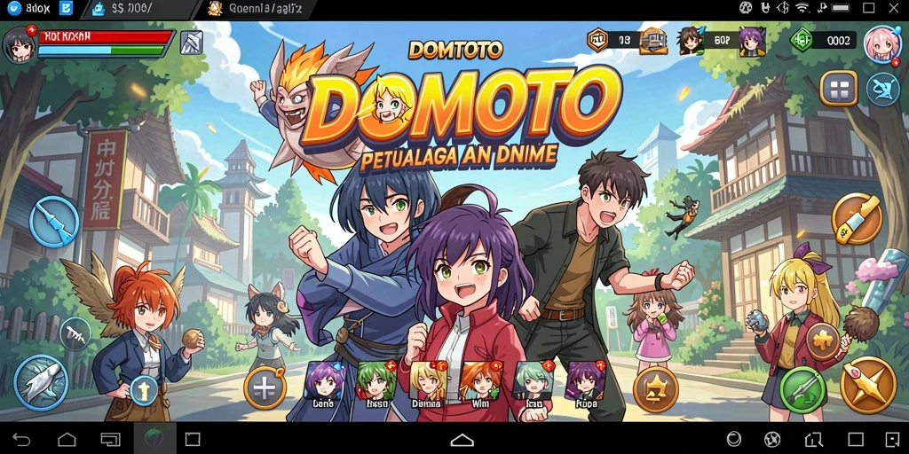 Screenshot menarik dari gameplay di dunia <strong>DOMTOTO</strong> yang penuh warna dan karakter anime.