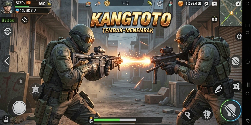 Screenshot menampilkan aksi tembak-menembak yang mendebarkan di KANGTOTO.