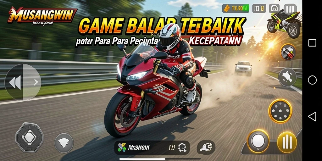 Screenshot MUSANGWIN menunjukkan kecepatan tinggi dalam balapan motor.