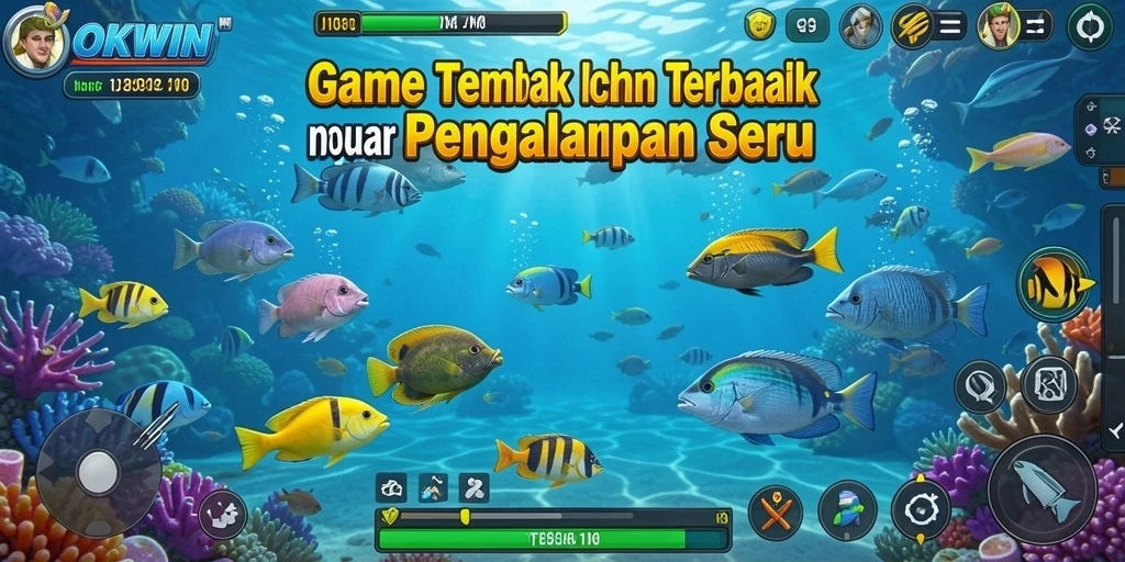 Screenshot OKWIN menampilkan aksi seru dalam permainan Tembak Ikan.