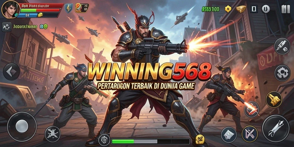 Tangkapan layar <strong>WINNING568</strong> menampilkan duel seru antar karakter dengan efek visual memukau.